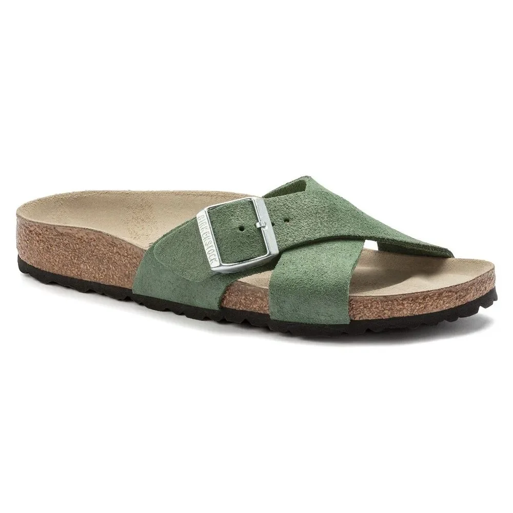 Birkenstock Women's Siena Suede Cross Sandals Thyme Metallic EU 36 NARROW NIB